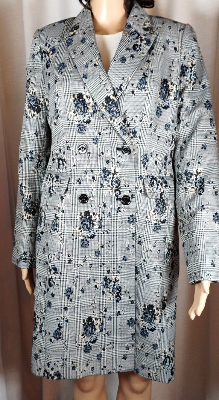 Calvin Klein Womens 6 Coat Dress Double Breasted Plaid Floral Career